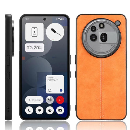 Nothing Phone 3a Pro Cow Pattern Sewing Back Cover Phone Case - Premium PU Leather Texture PC + TPU Shockproof Protective Case, Scratch Resistant Slim Lightweight Anti-Fingerprint Full Coverage Mobile Cover