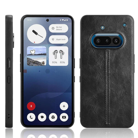 Nothing Phone 3a Cow Pattern Sewing Back Cover Phone Case - Premium PU Leather Texture PC + TPU Shockproof Protective Case, Scratch Resistant Slim Lightweight Anti-Fingerprint Full Coverage Mobile Cover