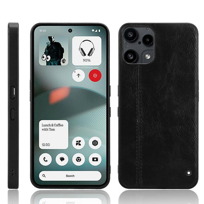 Nothing Phone 3a Lite Cow Pattern Sewing Back Cover Phone Case - Premium PU Leather Texture PC + TPU Shockproof Protective Case, Scratch Resistant Slim Lightweight Anti-Fingerprint Full Coverage Mobile Cover