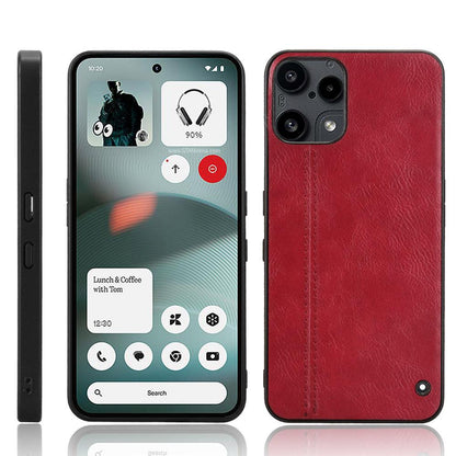 Nothing Phone 3a Lite Cow Pattern Sewing Back Cover Phone Case - Premium PU Leather Texture PC + TPU Shockproof Protective Case, Scratch Resistant Slim Lightweight Anti-Fingerprint Full Coverage Mobile Cover