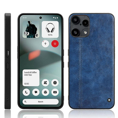 Nothing Phone 3a Lite Cow Pattern Sewing Back Cover Phone Case - Premium PU Leather Texture PC + TPU Shockproof Protective Case, Scratch Resistant Slim Lightweight Anti-Fingerprint Full Coverage Mobile Cover