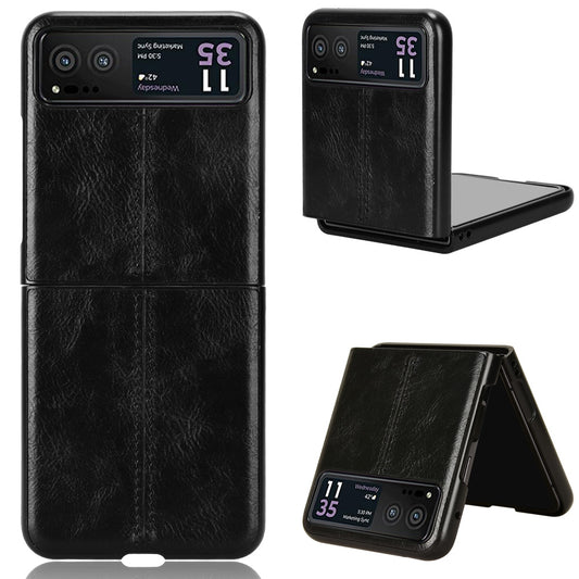 Motorola Moto Razr 40 Cow Pattern Sewing Back Cover Phone Case - Premium PU Leather Texture PC + TPU Shockproof Protective Case, Scratch Resistant Slim Lightweight Anti-Fingerprint Full Coverage Mobile Cover