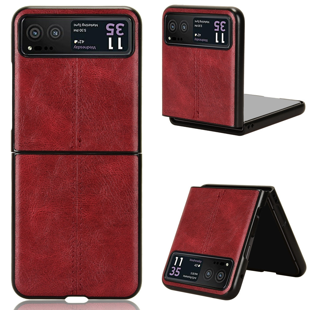 Motorola Moto Razr 40 Cow Pattern Sewing Back Cover Phone Case - Premium PU Leather Texture PC + TPU Shockproof Protective Case, Scratch Resistant Slim Lightweight Anti-Fingerprint Full Coverage Mobile Cover