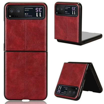 Motorola Moto Razr 40 Cow Pattern Sewing Back Cover Phone Case - Premium PU Leather Texture PC + TPU Shockproof Protective Case, Scratch Resistant Slim Lightweight Anti-Fingerprint Full Coverage Mobile Cover