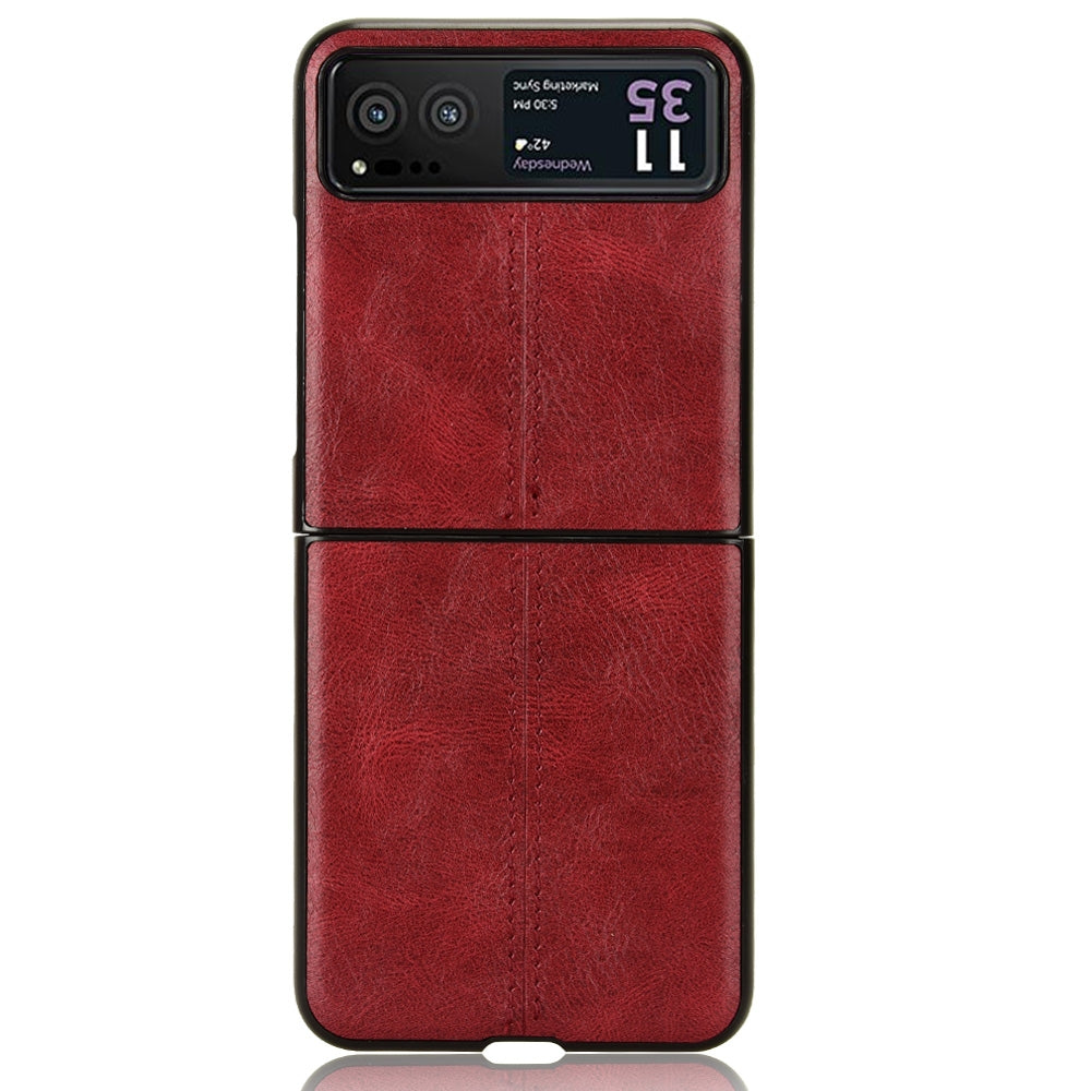 Motorola Moto Razr 40 Cow Pattern Sewing Back Cover Phone Case - Premium PU Leather Texture PC + TPU Shockproof Protective Case, Scratch Resistant Slim Lightweight Anti-Fingerprint Full Coverage Mobile Cover