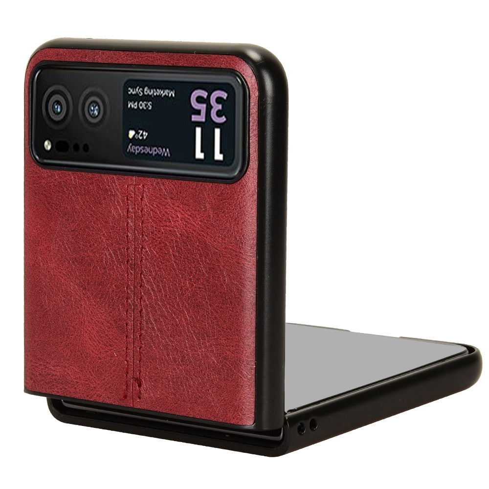 Motorola Moto Razr 40 Cow Pattern Sewing Back Cover Phone Case - Premium PU Leather Texture PC + TPU Shockproof Protective Case, Scratch Resistant Slim Lightweight Anti-Fingerprint Full Coverage Mobile Cover