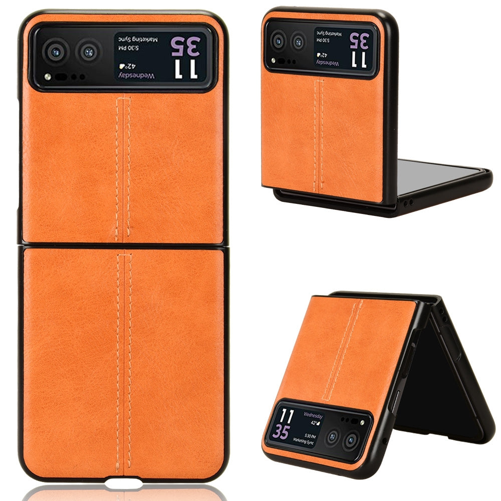 Motorola Moto Razr 40 Cow Pattern Sewing Back Cover Phone Case - Premium PU Leather Texture PC + TPU Shockproof Protective Case, Scratch Resistant Slim Lightweight Anti-Fingerprint Full Coverage Mobile Cover