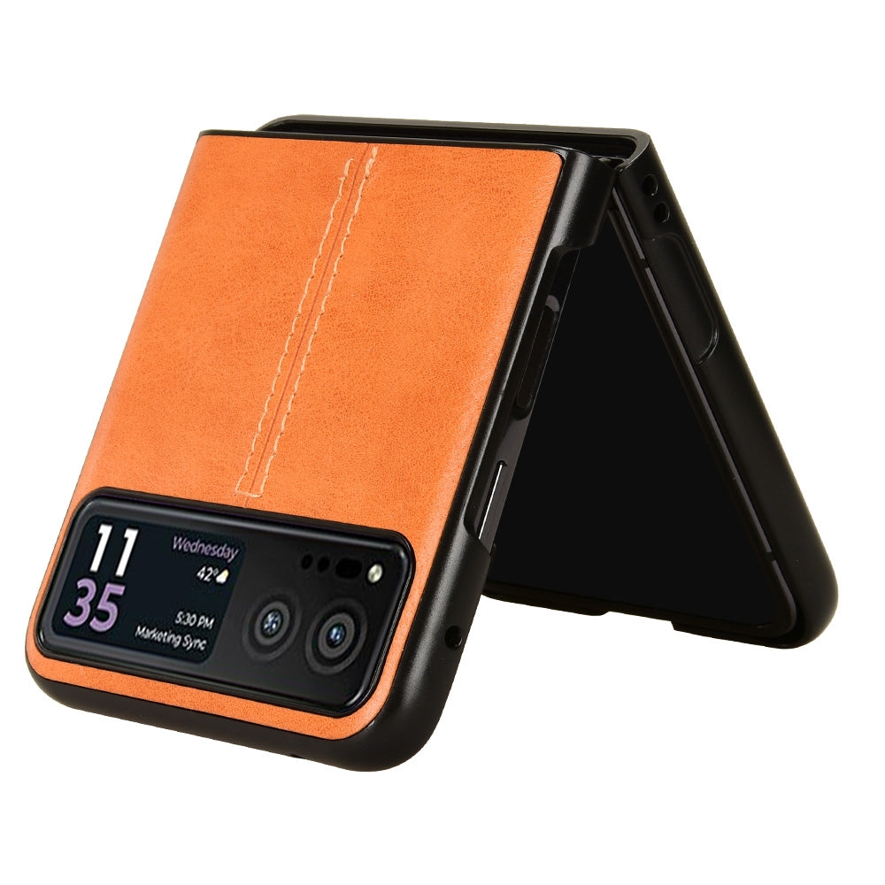 Motorola Moto Razr 40 Cow Pattern Sewing Back Cover Phone Case - Premium PU Leather Texture PC + TPU Shockproof Protective Case, Scratch Resistant Slim Lightweight Anti-Fingerprint Full Coverage Mobile Cover