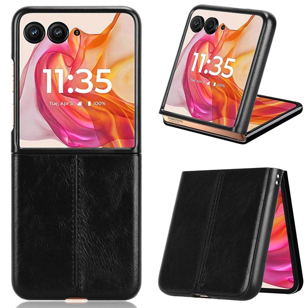 Motorola Razr 50 Ultra Cow Pattern Sewing Back Cover Phone Case - Premium PU Leather Texture PC + TPU Shockproof Protective Case, Scratch Resistant Slim Lightweight Anti-Fingerprint Full Coverage Mobile Cover
