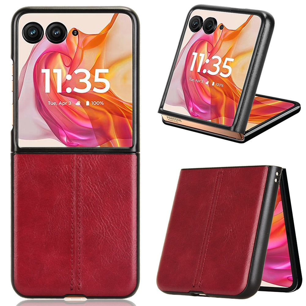 Motorola Razr 50 Ultra Cow Pattern Sewing Back Cover Phone Case - Premium PU Leather Texture PC + TPU Shockproof Protective Case, Scratch Resistant Slim Lightweight Anti-Fingerprint Full Coverage Mobile Cover