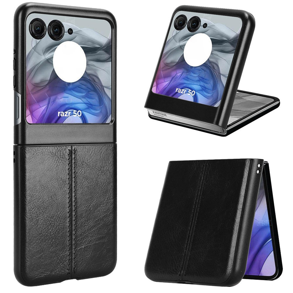 Motorola Razr 50 Cow Pattern Sewing Back Cover Phone Case - Premium PU Leather Texture PC + TPU Shockproof Protective Case, Scratch Resistant Slim Lightweight Anti-Fingerprint Full Coverage Mobile Cover
