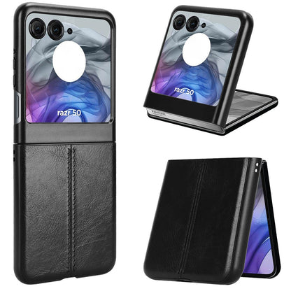 Motorola Razr 50 Cow Pattern Sewing Back Cover Phone Case - Premium PU Leather Texture PC + TPU Shockproof Protective Case, Scratch Resistant Slim Lightweight Anti-Fingerprint Full Coverage Mobile Cover