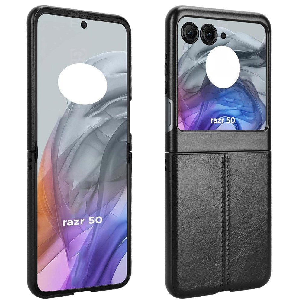 Motorola Razr 50 Cow Pattern Sewing Back Cover Phone Case - Premium PU Leather Texture PC + TPU Shockproof Protective Case, Scratch Resistant Slim Lightweight Anti-Fingerprint Full Coverage Mobile Cover