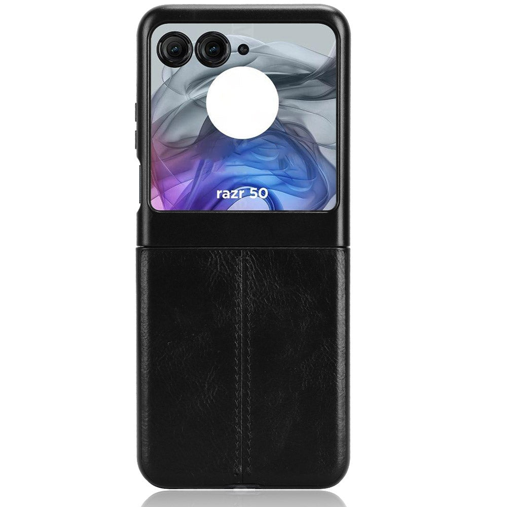 Motorola Razr 50 Cow Pattern Sewing Back Cover Phone Case - Premium PU Leather Texture PC + TPU Shockproof Protective Case, Scratch Resistant Slim Lightweight Anti-Fingerprint Full Coverage Mobile Cover