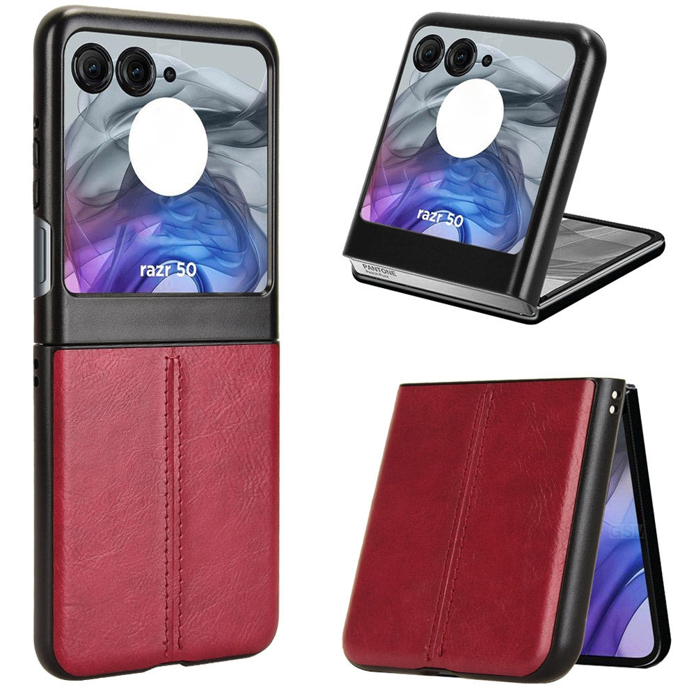 Motorola Razr 50 Cow Pattern Sewing Back Cover Phone Case - Premium PU Leather Texture PC + TPU Shockproof Protective Case, Scratch Resistant Slim Lightweight Anti-Fingerprint Full Coverage Mobile Cover