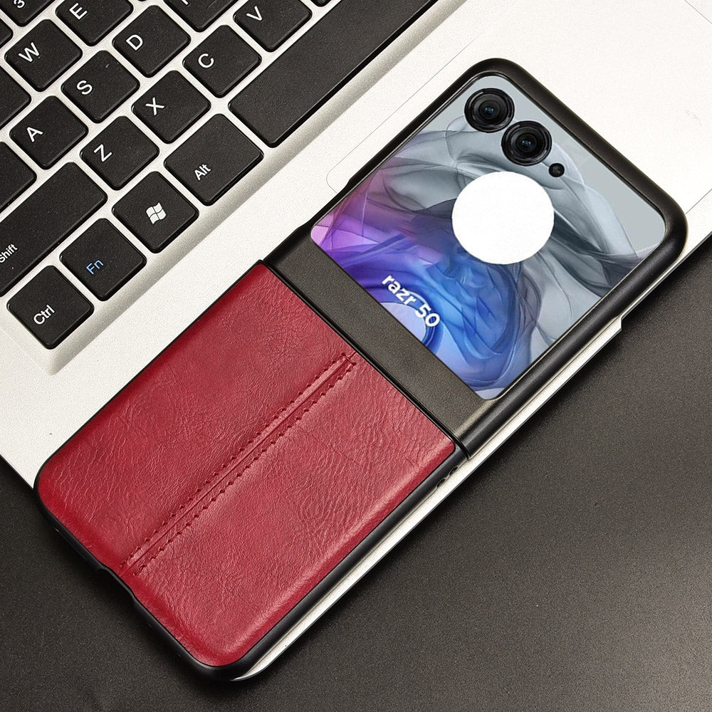 Motorola Razr 50 Cow Pattern Sewing Back Cover Phone Case - Premium PU Leather Texture PC + TPU Shockproof Protective Case, Scratch Resistant Slim Lightweight Anti-Fingerprint Full Coverage Mobile Cover