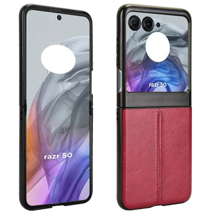 Motorola Razr 50 Cow Pattern Sewing Back Cover Phone Case - Premium PU Leather Texture PC + TPU Shockproof Protective Case, Scratch Resistant Slim Lightweight Anti-Fingerprint Full Coverage Mobile Cover