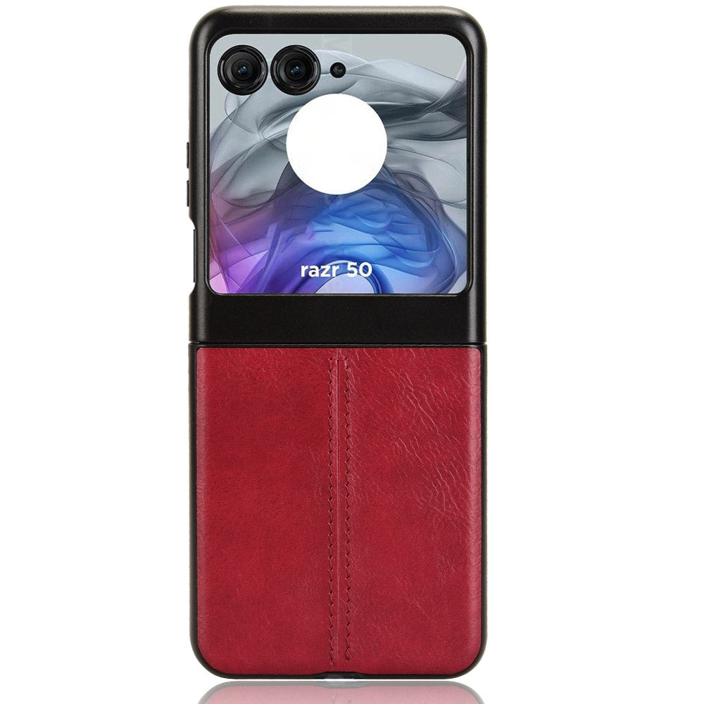 Motorola Razr 50 Cow Pattern Sewing Back Cover Phone Case - Premium PU Leather Texture PC + TPU Shockproof Protective Case, Scratch Resistant Slim Lightweight Anti-Fingerprint Full Coverage Mobile Cover