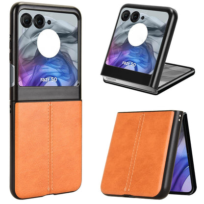 Motorola Razr 50 Cow Pattern Sewing Back Cover Phone Case - Premium PU Leather Texture PC + TPU Shockproof Protective Case, Scratch Resistant Slim Lightweight Anti-Fingerprint Full Coverage Mobile Cover