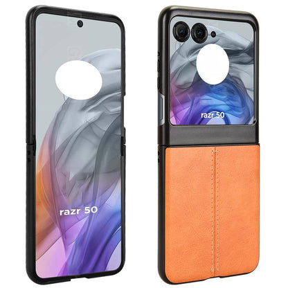 Motorola Razr 50 Cow Pattern Sewing Back Cover Phone Case - Premium PU Leather Texture PC + TPU Shockproof Protective Case, Scratch Resistant Slim Lightweight Anti-Fingerprint Full Coverage Mobile Cover