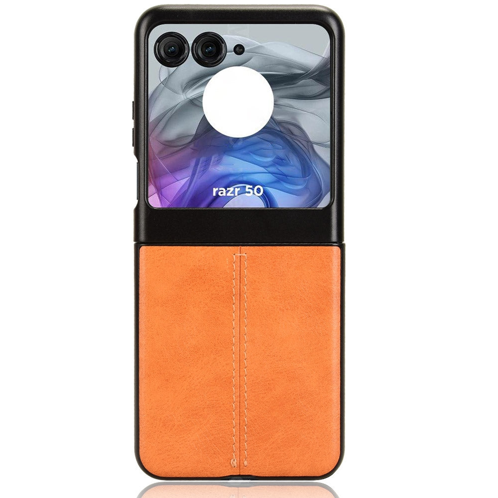 Motorola Razr 50 Cow Pattern Sewing Back Cover Phone Case - Premium PU Leather Texture PC + TPU Shockproof Protective Case, Scratch Resistant Slim Lightweight Anti-Fingerprint Full Coverage Mobile Cover