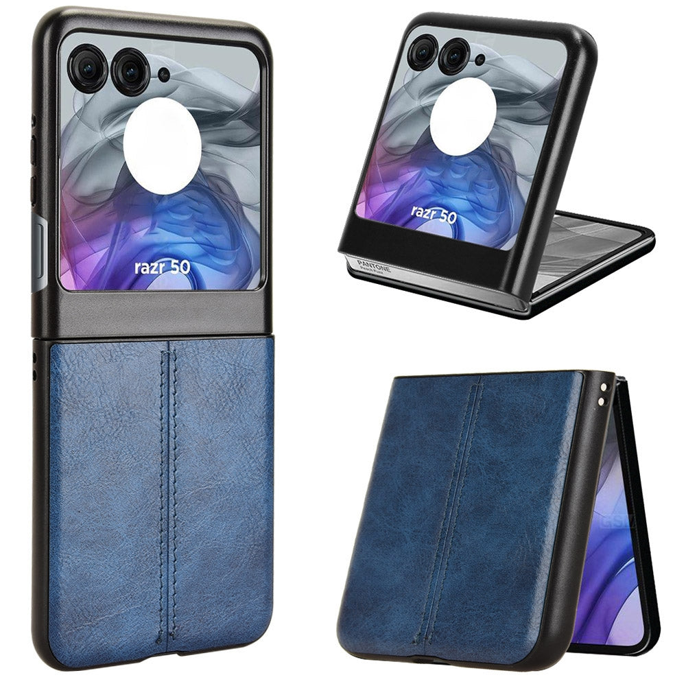 Motorola Razr 50 Cow Pattern Sewing Back Cover Phone Case - Premium PU Leather Texture PC + TPU Shockproof Protective Case, Scratch Resistant Slim Lightweight Anti-Fingerprint Full Coverage Mobile Cover