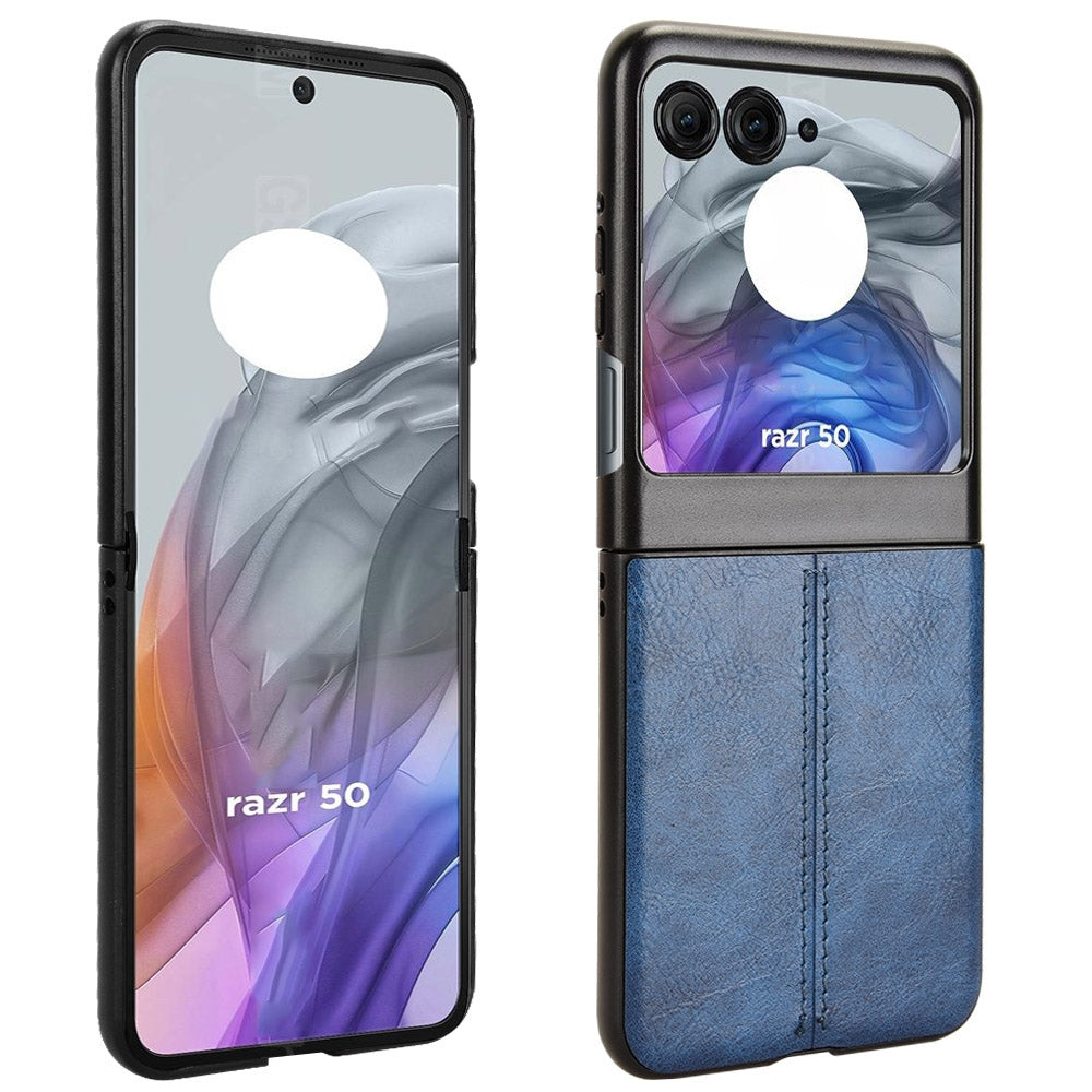 Motorola Razr 50 Cow Pattern Sewing Back Cover Phone Case - Premium PU Leather Texture PC + TPU Shockproof Protective Case, Scratch Resistant Slim Lightweight Anti-Fingerprint Full Coverage Mobile Cover