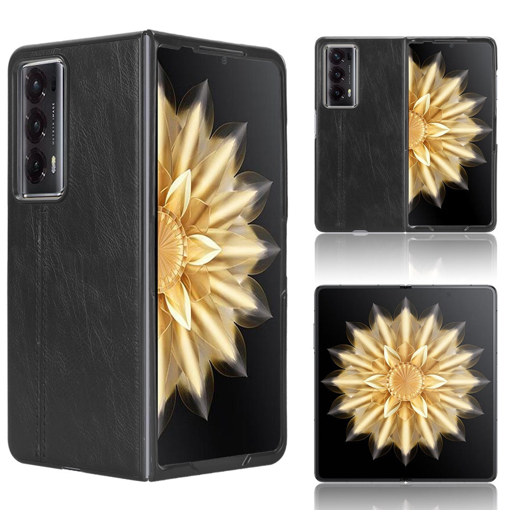 Honor Magic V2 Cow Pattern Sewing Back Cover Phone Case - Premium PU Leather Texture PC + TPU Shockproof Protective Case, Scratch Resistant Slim Lightweight Anti-Fingerprint Full Coverage Mobile Cover