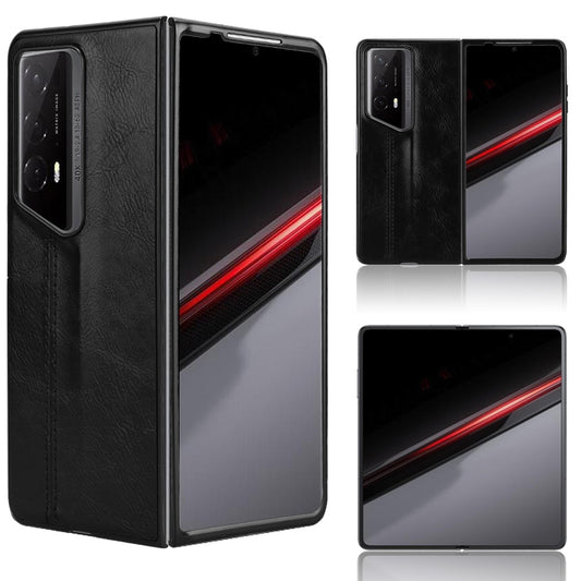 Honor Magic V2 RSR Porsche Design Cow Pattern Sewing Back Cover Phone Case - Premium PU Leather Texture PC + TPU Shockproof Protective Case, Scratch Resistant Slim Lightweight Anti-Fingerprint Full Coverage Mobile Cover