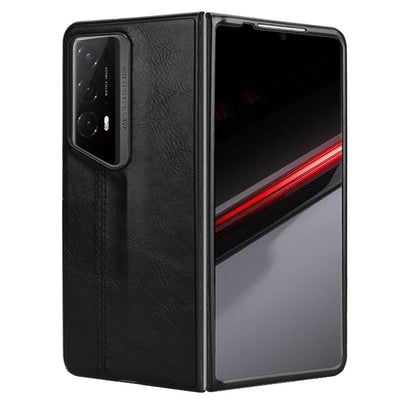 Honor Magic V2 RSR Porsche Design Cow Pattern Sewing Back Cover Phone Case - Premium PU Leather Texture PC + TPU Shockproof Protective Case, Scratch Resistant Slim Lightweight Anti-Fingerprint Full Coverage Mobile Cover