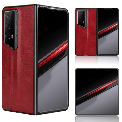 Honor Magic V2 RSR Porsche Design Cow Pattern Sewing Back Cover Phone Case - Premium PU Leather Texture PC + TPU Shockproof Protective Case, Scratch Resistant Slim Lightweight Anti-Fingerprint Full Coverage Mobile Cover