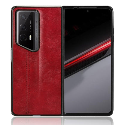 Honor Magic V2 RSR Porsche Design Cow Pattern Sewing Back Cover Phone Case - Premium PU Leather Texture PC + TPU Shockproof Protective Case, Scratch Resistant Slim Lightweight Anti-Fingerprint Full Coverage Mobile Cover