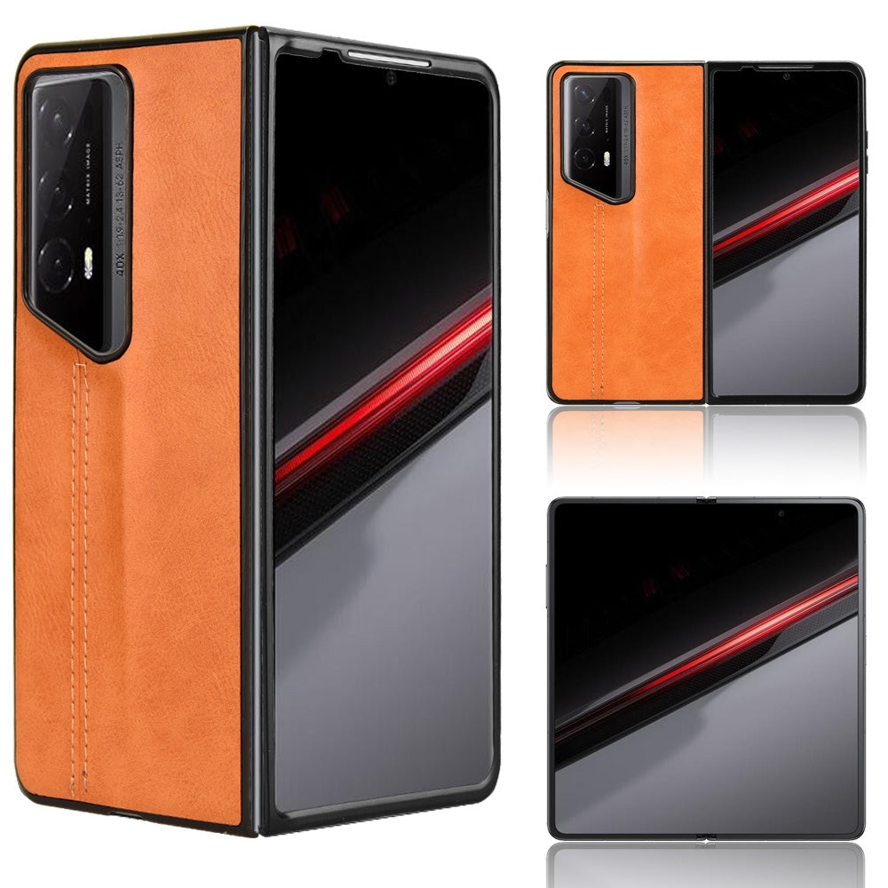 Honor Magic V2 RSR Porsche Design Cow Pattern Sewing Back Cover Phone Case - Premium PU Leather Texture PC + TPU Shockproof Protective Case, Scratch Resistant Slim Lightweight Anti-Fingerprint Full Coverage Mobile Cover