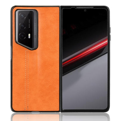 Honor Magic V2 RSR Porsche Design Cow Pattern Sewing Back Cover Phone Case - Premium PU Leather Texture PC + TPU Shockproof Protective Case, Scratch Resistant Slim Lightweight Anti-Fingerprint Full Coverage Mobile Cover