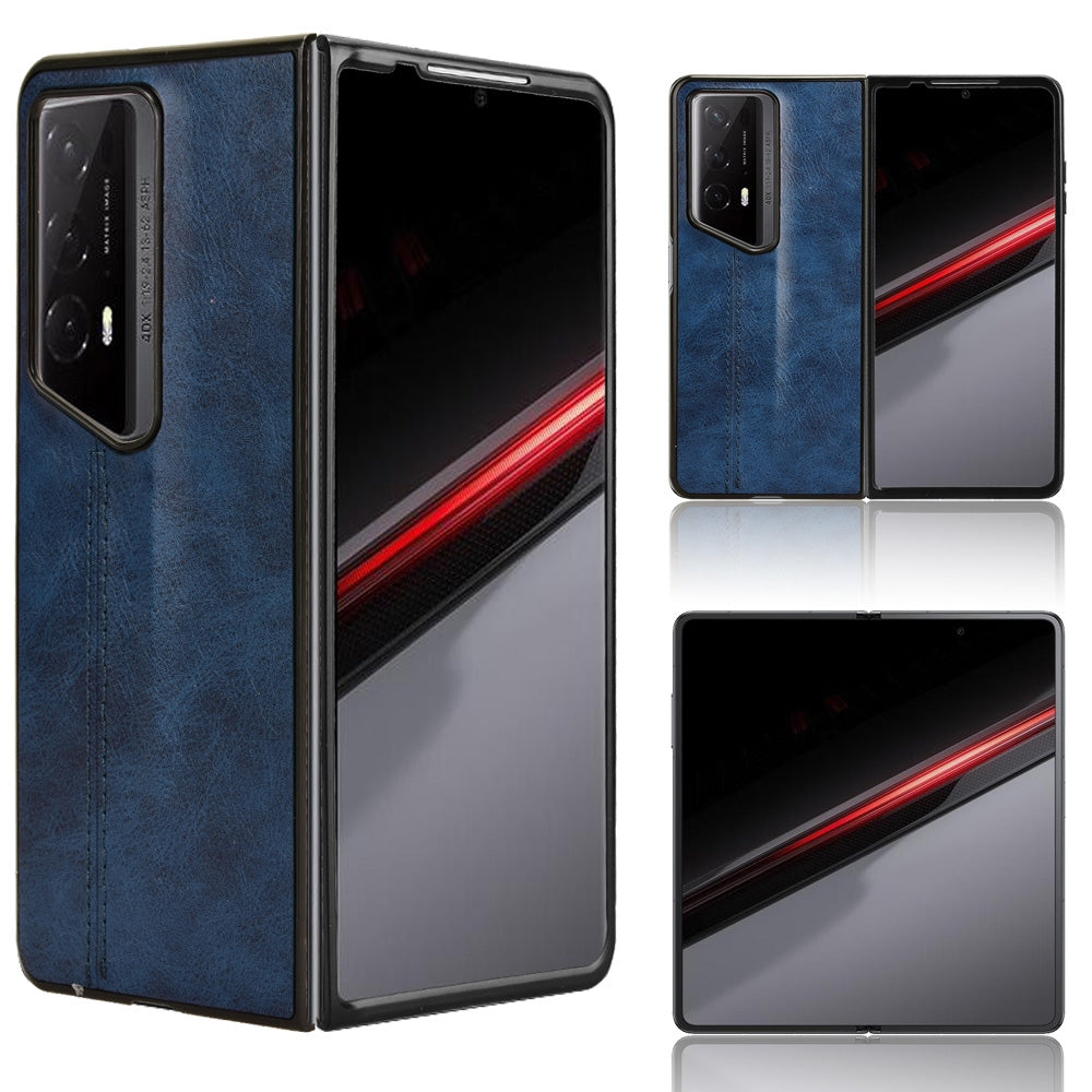 Honor Magic V2 RSR Porsche Design Cow Pattern Sewing Back Cover Phone Case - Premium PU Leather Texture PC + TPU Shockproof Protective Case, Scratch Resistant Slim Lightweight Anti-Fingerprint Full Coverage Mobile Cover