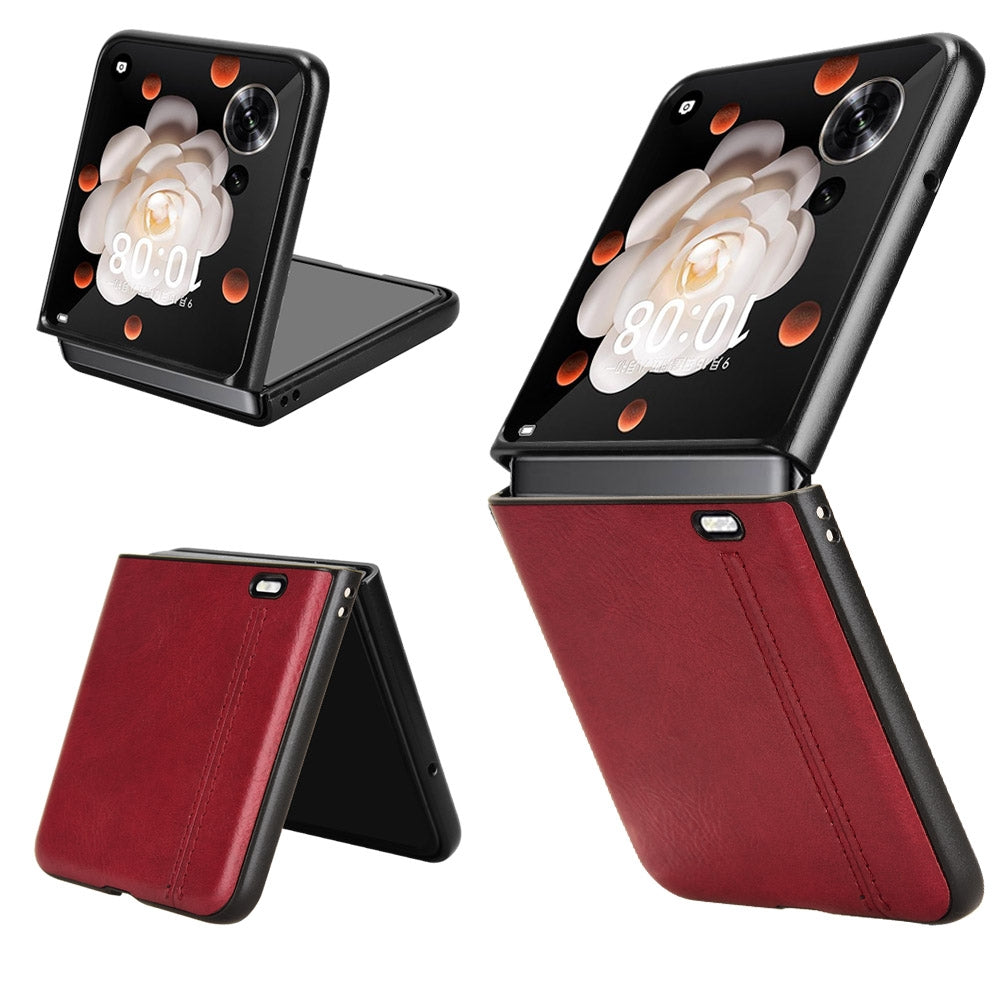 Honor Magic V Flip Cow Pattern Sewing Back Cover Phone Case - Premium PU Leather Texture PC + TPU Shockproof Protective Case, Scratch Resistant Slim Lightweight Anti-Fingerprint Full Coverage Mobile Cover