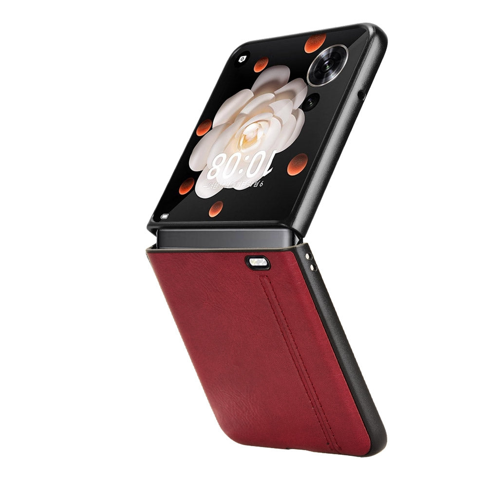 Honor Magic V Flip Cow Pattern Sewing Back Cover Phone Case - Premium PU Leather Texture PC + TPU Shockproof Protective Case, Scratch Resistant Slim Lightweight Anti-Fingerprint Full Coverage Mobile Cover