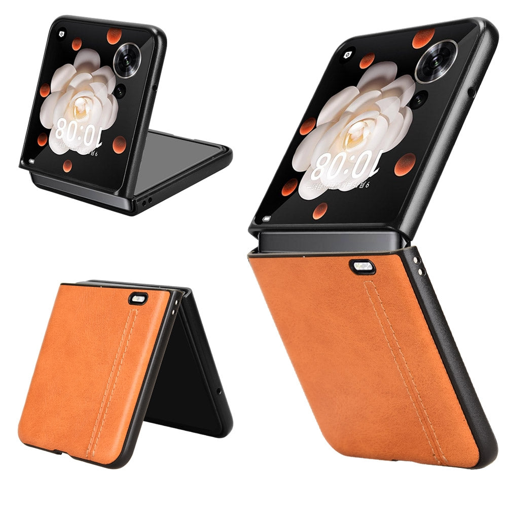 Honor Magic V Flip Cow Pattern Sewing Back Cover Phone Case - Premium PU Leather Texture PC + TPU Shockproof Protective Case, Scratch Resistant Slim Lightweight Anti-Fingerprint Full Coverage Mobile Cover