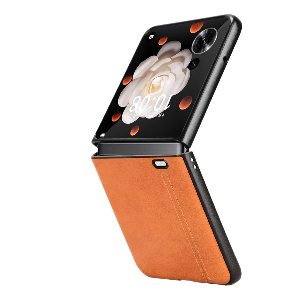 Honor Magic V Flip Cow Pattern Sewing Back Cover Phone Case - Premium PU Leather Texture PC + TPU Shockproof Protective Case, Scratch Resistant Slim Lightweight Anti-Fingerprint Full Coverage Mobile Cover