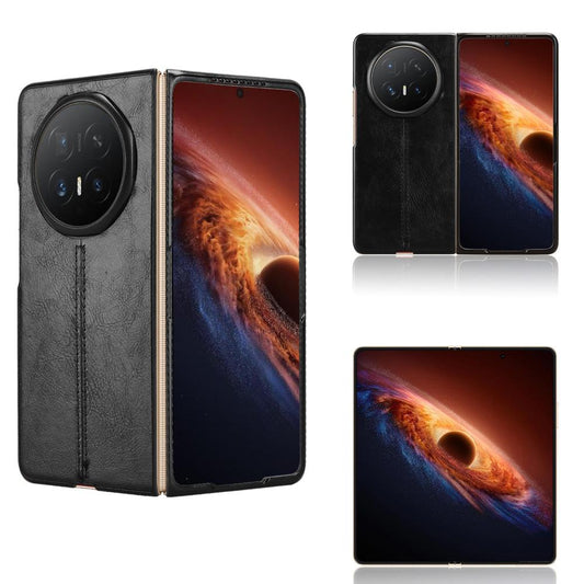 Honor Magic V6 Cow Pattern Sewing Back Cover Phone Case - Premium PU Leather Texture PC + TPU Shockproof Protective Case, Scratch Resistant Slim Lightweight Anti-Fingerprint Full Coverage Mobile Cover