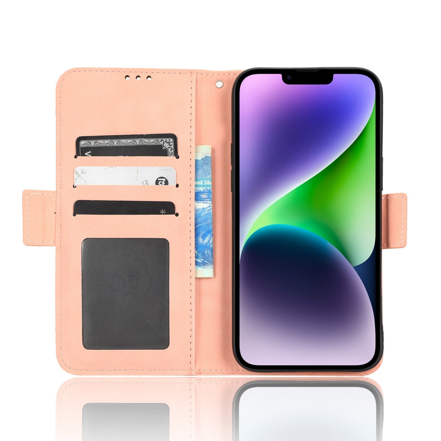 Apple iPhone 15 Pro Skin Feel PU Leather Wallet Phone Case with Card Slots, Cash Pocket, Magnetic Closure, Built-In Stand, Full Protection TPU Cover