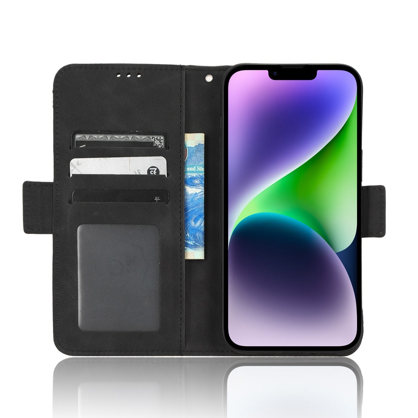 Apple iPhone 15 Pro Skin Feel PU Leather Wallet Phone Case with Card Slots, Cash Pocket, Magnetic Closure, Built-In Stand, Full Protection TPU Cover