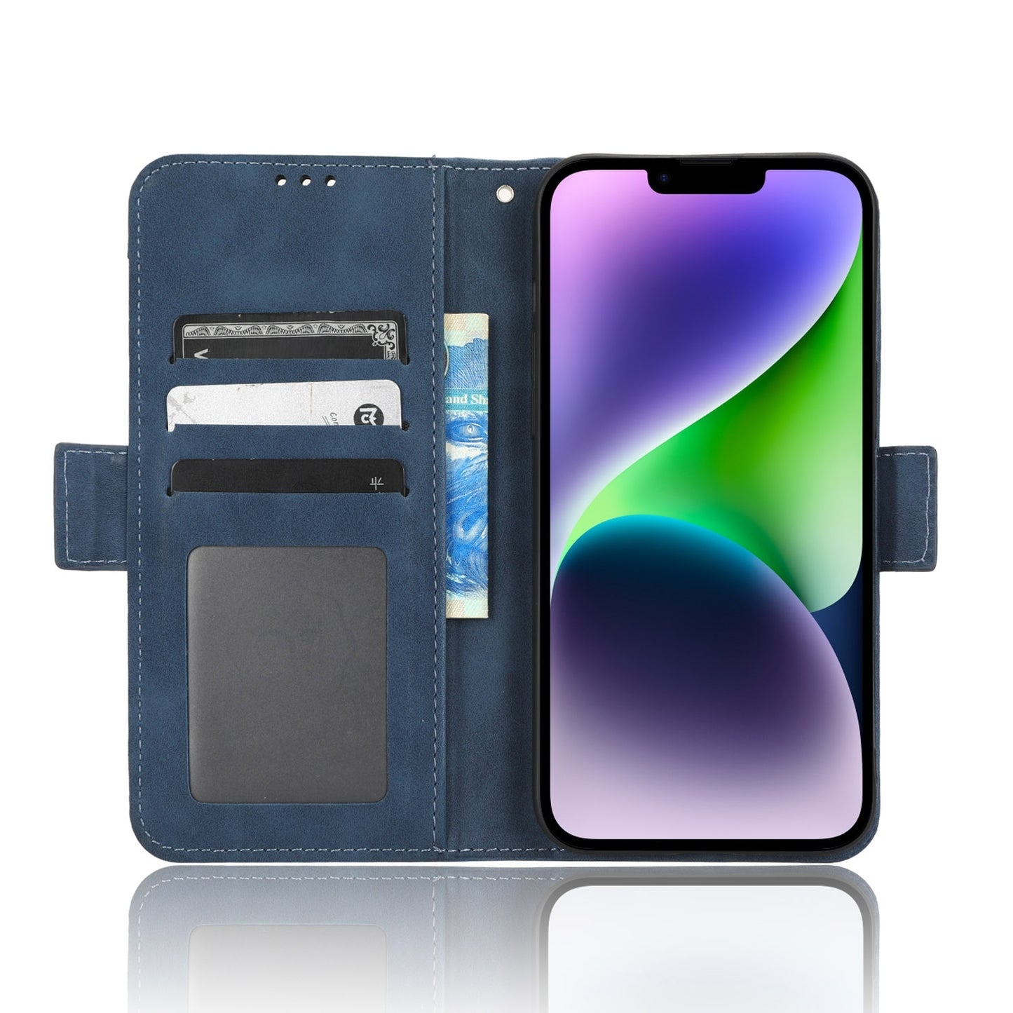 Apple iPhone 15 Pro Skin Feel PU Leather Wallet Phone Case with Card Slots, Cash Pocket, Magnetic Closure, Built-In Stand, Full Protection TPU Cover