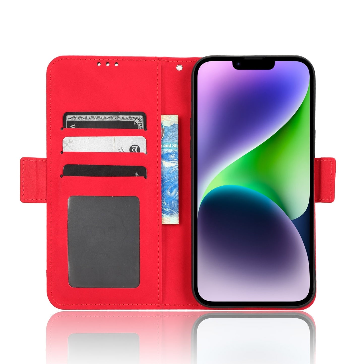 Apple iPhone 15 Plus Skin Feel PU Leather Wallet Phone Case with Card Slots, Cash Pocket, Magnetic Closure, Built-In Stand, Full Protection TPU Cover