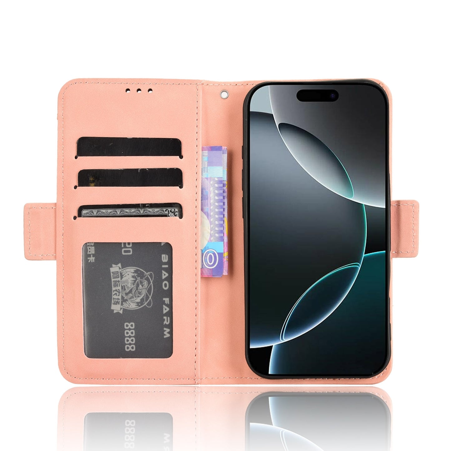 Apple iPhone 16 Pro Max Skin Feel PU Leather Wallet Phone Case with Card Slots, Cash Pocket, Magnetic Closure, Built-In Stand, Full Protection TPU Cover