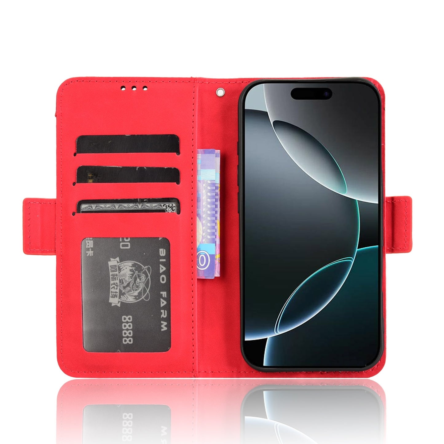 Apple iPhone 16 Pro Max Skin Feel PU Leather Wallet Phone Case with Card Slots, Cash Pocket, Magnetic Closure, Built-In Stand, Full Protection TPU Cover