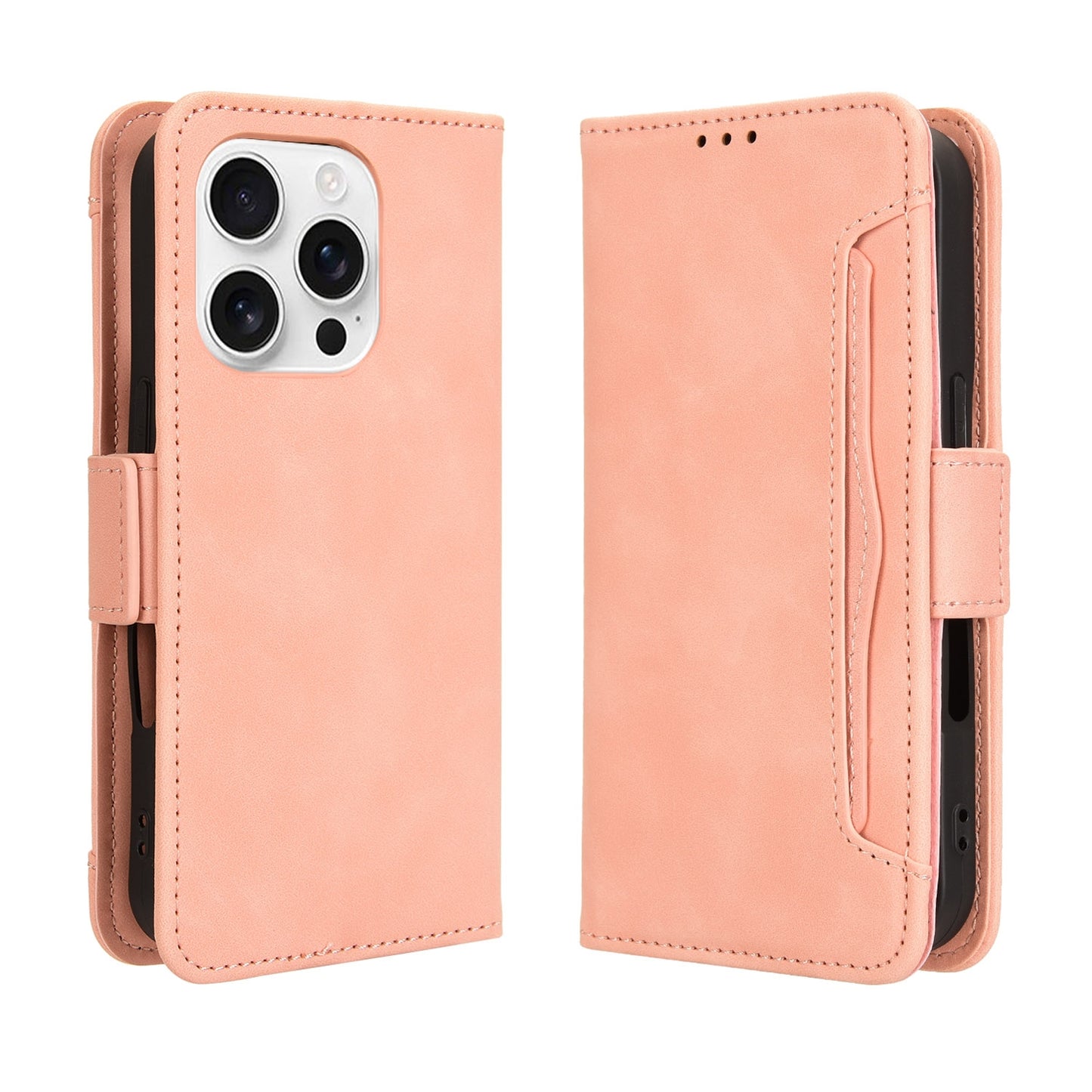 Apple iPhone 16 Pro Skin Feel PU Leather Wallet Phone Case with Card Slots, Cash Pocket, Magnetic Closure, Built-In Stand, Full Protection TPU Cover