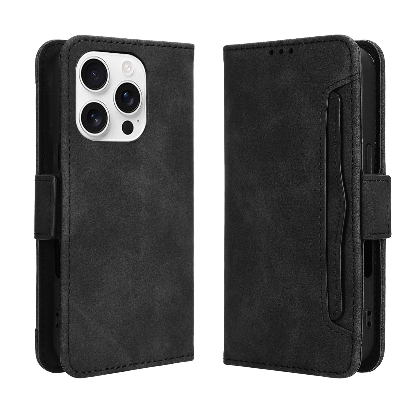Apple iPhone 16 Pro Skin Feel PU Leather Wallet Phone Case with Card Slots, Cash Pocket, Magnetic Closure, Built-In Stand, Full Protection TPU Cover
