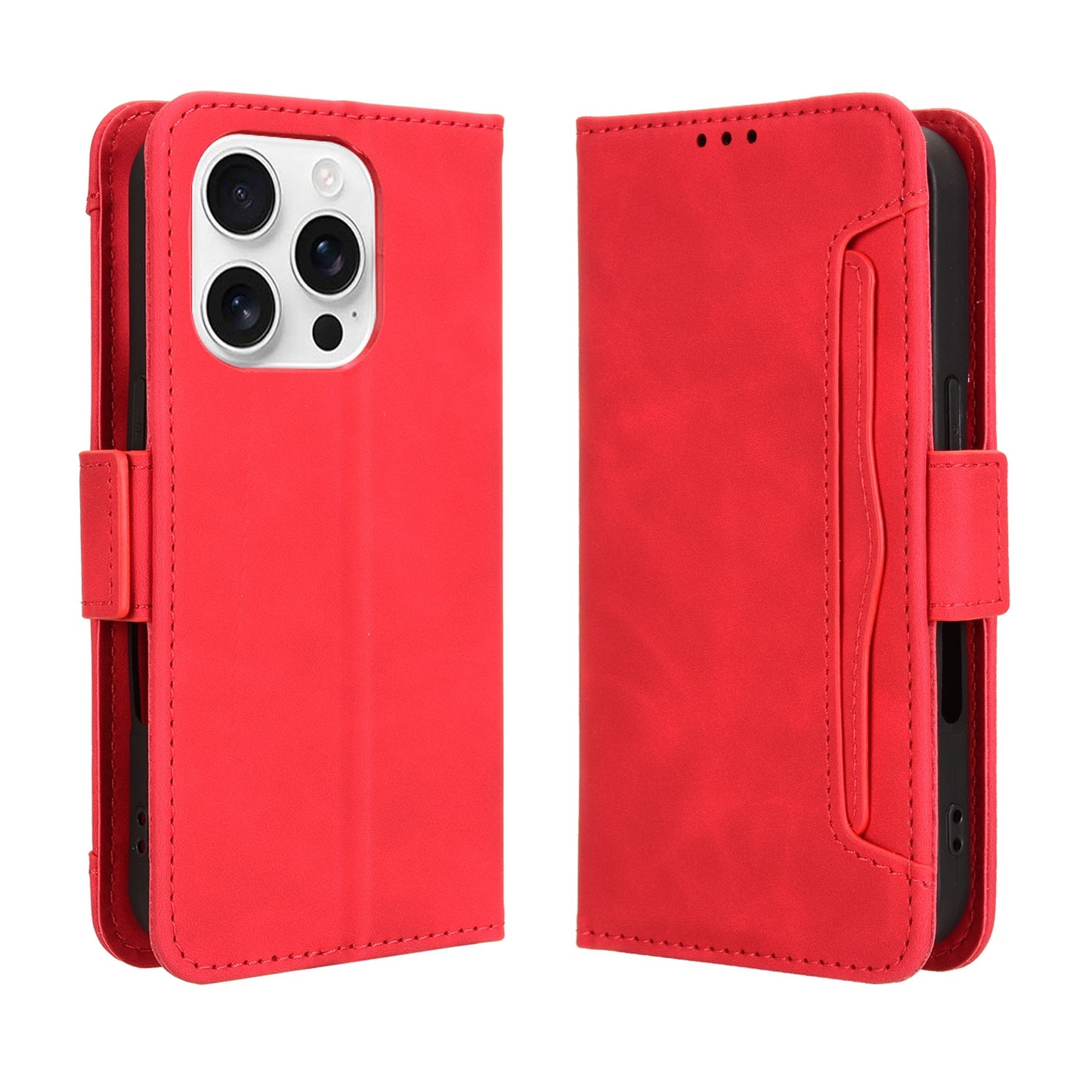 Apple iPhone 16 Pro Skin Feel PU Leather Wallet Phone Case with Card Slots, Cash Pocket, Magnetic Closure, Built-In Stand, Full Protection TPU Cover