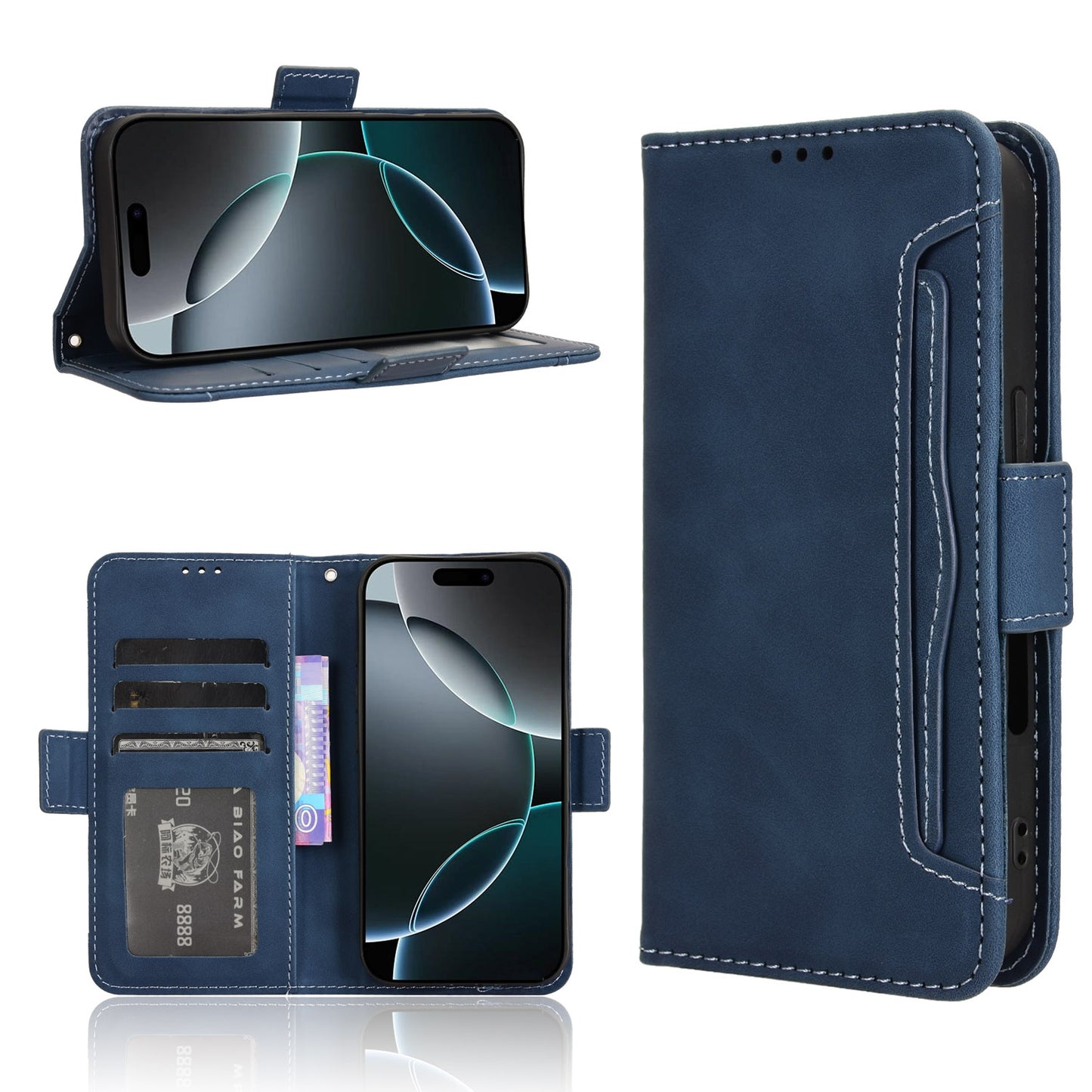 Apple iPhone 16 Pro Skin Feel PU Leather Wallet Phone Case with Card Slots, Cash Pocket, Magnetic Closure, Built-In Stand, Full Protection TPU Cover
